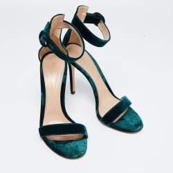 Pre Owned Gianvito Rossi Dark Green Velvet Portofino Ankle-Strap Sandals Size 41