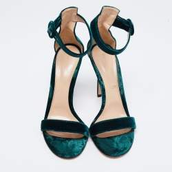 Pre Owned Gianvito Rossi Dark Green Velvet Portofino Ankle-Strap Sandals Size 41
