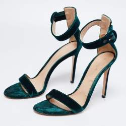 Pre Owned Gianvito Rossi Dark Green Velvet Portofino Ankle-Strap Sandals Size 41