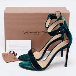 Pre Owned Gianvito Rossi Dark Green Velvet Portofino Ankle-Strap Sandals Size 41