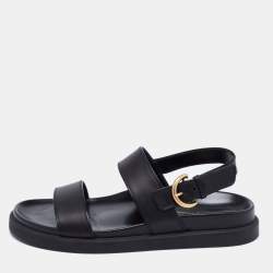 Pre Owned Gianvito Rossi Black Leather Bilbao Flat Sandals Size 39