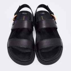 Pre Owned Gianvito Rossi Black Leather Bilbao Flat Sandals Size 39