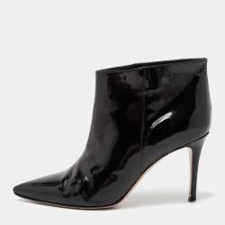 Pre Owned Gianvito Rossi Black Patent Leather Pointed Toe Ankle Length Boots Size 38