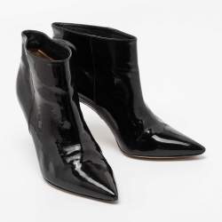 Pre Owned Gianvito Rossi Black Patent Leather Pointed Toe Ankle Length Boots Size 38