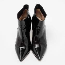Pre Owned Gianvito Rossi Black Patent Leather Pointed Toe Ankle Length Boots Size 38