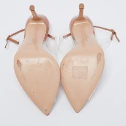 Pre Owned Gianvito Rossi Brown Leather and PVC Peep Toe Slingback Sandals Size 37.5