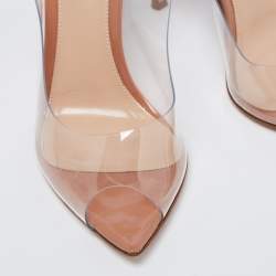 Pre Owned Gianvito Rossi Brown Leather and PVC Peep Toe Slingback Sandals Size 37.5