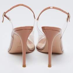 Pre Owned Gianvito Rossi Brown Leather and PVC Peep Toe Slingback Sandals Size 37.5