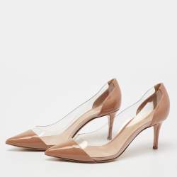 Pre Owned Gianvito Rossi Beige Patent Leather and PVC Plexi Pumps Size 37.5