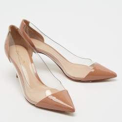 Pre Owned Gianvito Rossi Beige Patent Leather and PVC Plexi Pumps Size 37.5