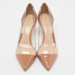 Pre Owned Gianvito Rossi Beige Patent Leather and PVC Plexi Pumps Size 37.5