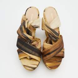 Pre Owned Gianvito Rossi Multicolor Fabric Strappy Ankle Wrap Platform Wedge Sandals Size 38