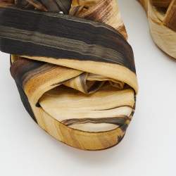 Pre Owned Gianvito Rossi Multicolor Fabric Strappy Ankle Wrap Platform Wedge Sandals Size 38