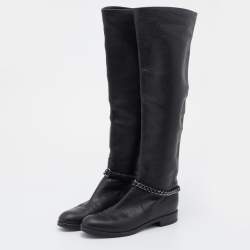 Pre Owned Gianvito Rossi Black Leather Knee Length Boots Size 37.5