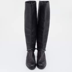 Pre Owned Gianvito Rossi Black Leather Knee Length Boots Size 37.5
