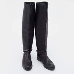 Pre Owned Gianvito Rossi Black Leather Knee Length Boots Size 37.5