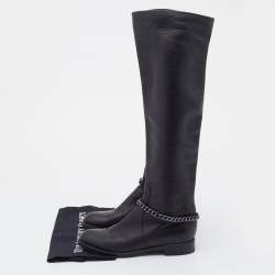 Pre Owned Gianvito Rossi Black Leather Knee Length Boots Size 37.5