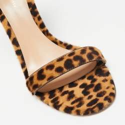 Pre Owned Gianvito Rossi Beige/Brown Leopard Print Calf Hair Portofino Ankle-Strap Sandals Size 41