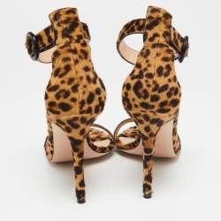 Pre Owned Gianvito Rossi Beige/Brown Leopard Print Calf Hair Portofino Ankle-Strap Sandals Size 41