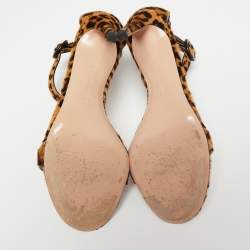 Pre Owned Gianvito Rossi Beige/Brown Leopard Print Calf Hair Portofino Ankle-Strap Sandals Size 41