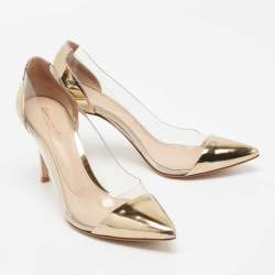 Pre Owned Gianvito Rossi Gold PVC and Leather Plexi Pumps Size 38
