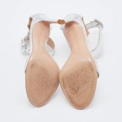 Pre Owned Gianvito Rossi Metallic Silver Leather Portofino Ankle Strap Sandals Size 36