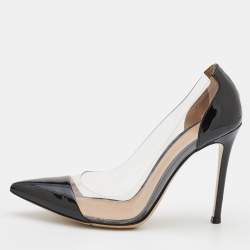 Pre Owned Gianvito Rossi Black/Transparent Patent Leather And PVC Plexi Pointed Toe Pumps Size 36
