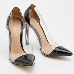 Pre Owned Gianvito Rossi Black/Transparent Patent Leather And PVC Plexi Pointed Toe Pumps Size 36