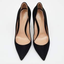 Pre Owned Gianvito Rossi Black Suede Crystal Embellished Pointed Toe Pumps Size 39.5