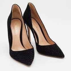 Pre Owned Gianvito Rossi Black Suede Crystal Embellished Pointed Toe Pumps Size 39.5
