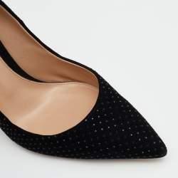 Pre Owned Gianvito Rossi Black Suede Crystal Embellished Pointed Toe Pumps Size 39.5
