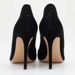 Pre Owned Gianvito Rossi Black Suede Crystal Embellished Pointed Toe Pumps Size 39.5
