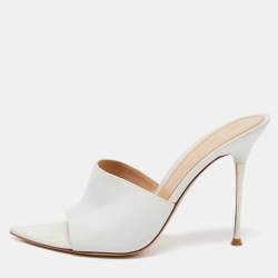 Pre Owned Gianvito Rossi White Leather Elle Slide Sandals Sandals Size 38