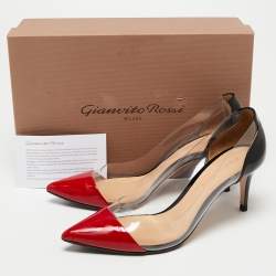 Pre Owned Gianvito Rossi Black/Red Patent Leather and PVC Plexi Pumps Size 38.5