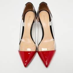 Pre Owned Gianvito Rossi Black/Red Patent Leather and PVC Plexi Pumps Size 38.5