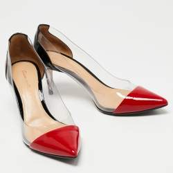 Pre Owned Gianvito Rossi Black/Red Patent Leather and PVC Plexi Pumps Size 38.5