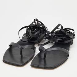 Pre Owned Gianvito Rossi Black Leather Lace-Up Gladiator Flat Sandals Size 38.5