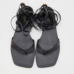 Pre Owned Gianvito Rossi Black Leather Lace-Up Gladiator Flat Sandals Size 38.5