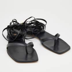 Pre Owned Gianvito Rossi Black Leather Lace-Up Gladiator Flat Sandals Size 38.5