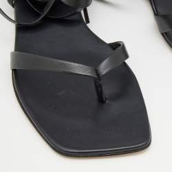 Pre Owned Gianvito Rossi Black Leather Lace-Up Gladiator Flat Sandals Size 38.5