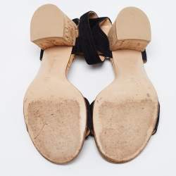 Pre Owned Gianvito Rossi Black Suede Ankle Strap Cork Heel Sandals Size 38