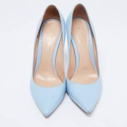 Pre Owned Gianvito Rossi Light Blue Leather Pointed Toe Pumps Size 40.5