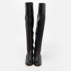 Pre Owned Gianvito Rossi Black Leather Over The Knee Boots Size 37.5