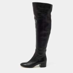 Pre Owned Gianvito Rossi Black Leather Over The Knee Boots Size 37.5