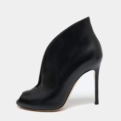 Pre Owned Gianvito Rossi Black Leather Vamp Booties Size 36