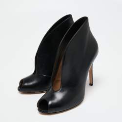 Pre Owned Gianvito Rossi Black Leather Vamp Booties Size 36