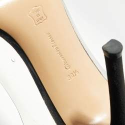 Pre Owned Gianvito Rossi Black/Silver Leather, Suede and PVC Plexi Pointed Toe Pumps Size 38.5