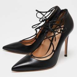 Pre Owned Gianvito Rossi Black Leather Femi Lace-Up Pumps Size 40