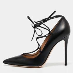 Pre Owned Gianvito Rossi Black Leather Femi Lace-Up Pumps Size 40