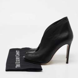 Pre Owned Gianvito Rossi Black Leather V-Neck Peep-Toe Ankle Booties Size 38.5